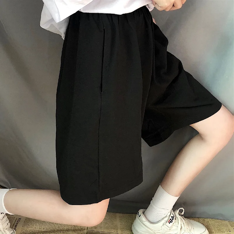 Letnie szare spodenki damskie modne damskie elastyczne talia krótkie spodnie wysokie talia, moda uliczna szerokie nogawki Oversize proste Unisex krótkie
