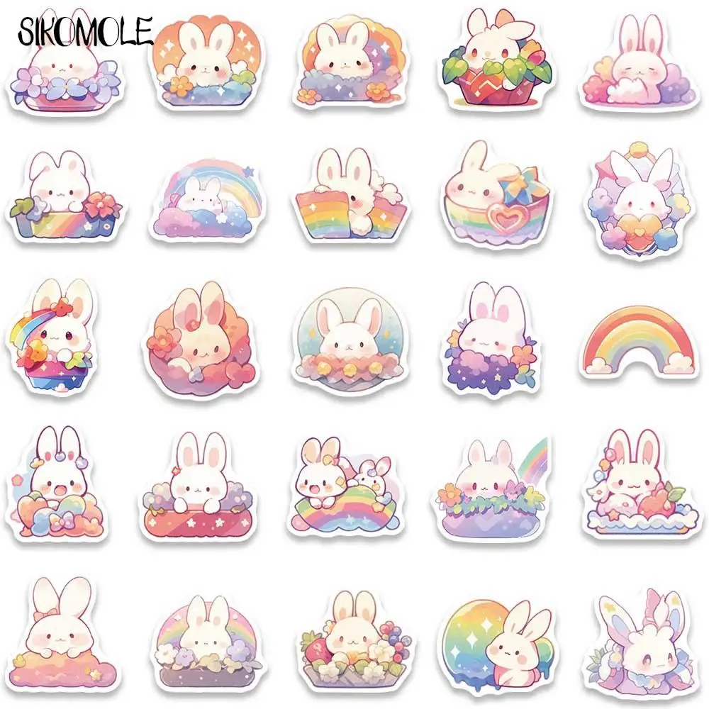 Desenhos animados Rainbow Bunny Graffiti Adesivos, Coelho Kawaii, DIY, Mala, Skate, Laptop, Bagagem, Adesivos Decalques, 10 Pcs, 30 Pcs, 50Pcs