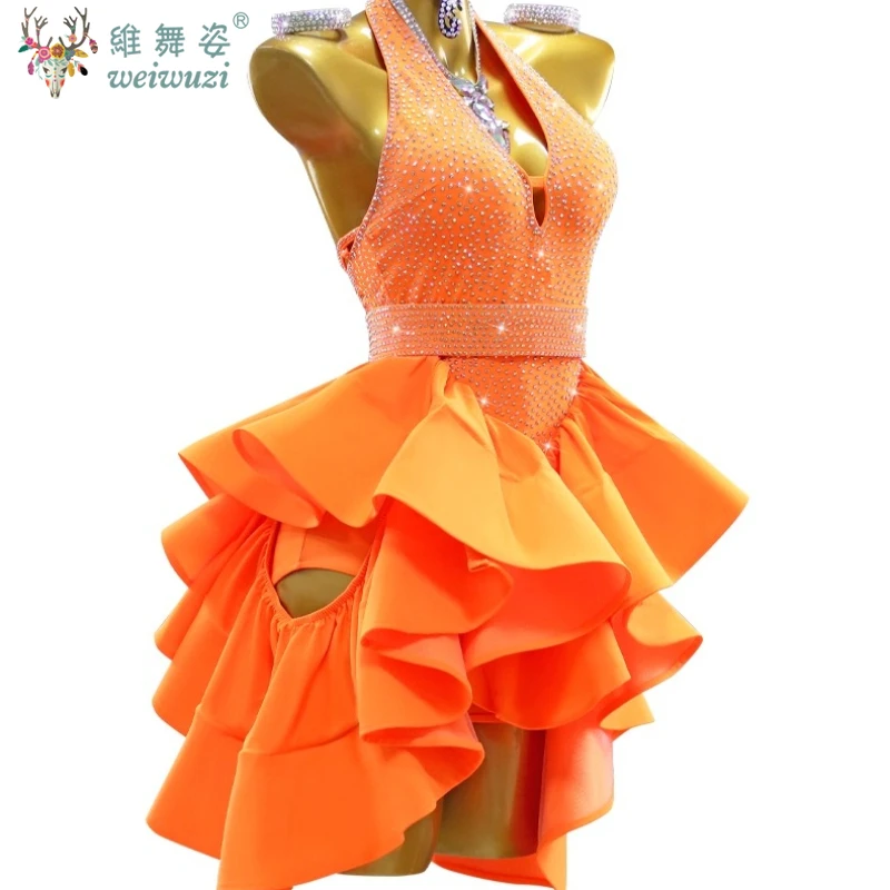 Abito da competizione di ballo latino da donna personalizzato Senior AB Stones Performance Abbigliamento Tango Chacha Abiti professionali da ballo