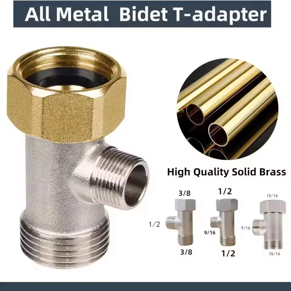 New Brass 3 Way T Valve Adapter 3/8 1/2 9/16 7/8 Connector Copper for Diverter Bath Toilet Bidet Sprayer Shower Head Water Pipes