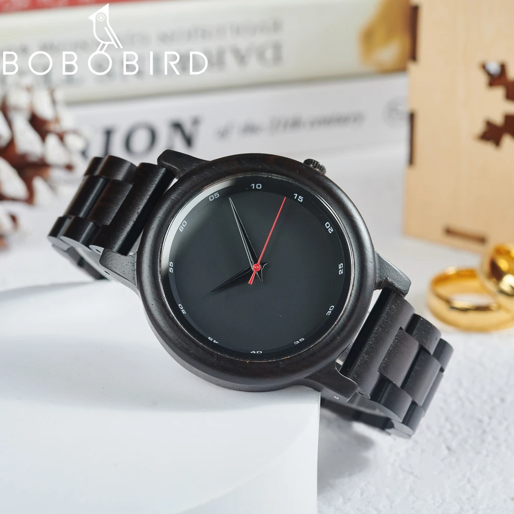 BOBO BIRD Groomsman Wood Watch Fashion Men's Ebony Quartz Movement Wristwatch Sport Style Gift Box Relogio Masculino