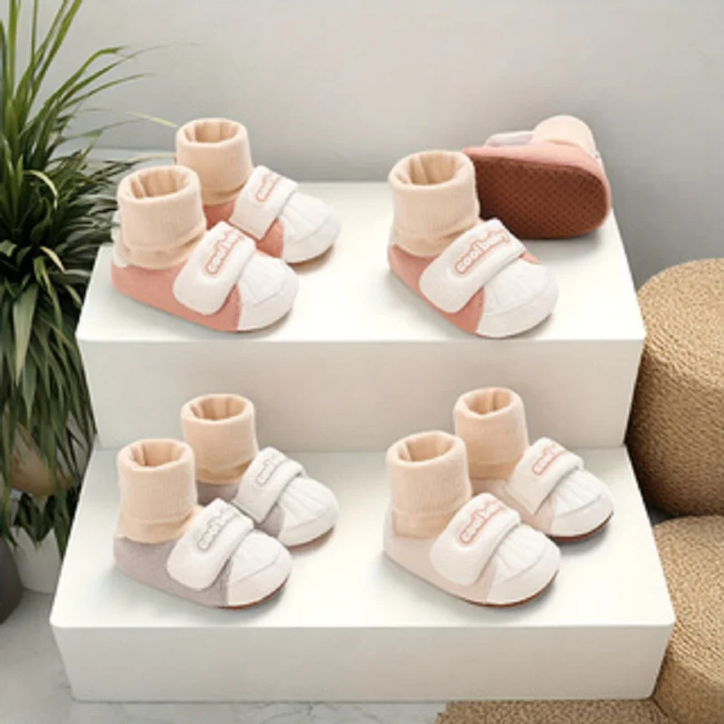 

Winter Color Block Cotton Baby Sock Boots, Soft Warm Infant Crib Shoes, Toddler Learning Walk Shoes 0-18 Months