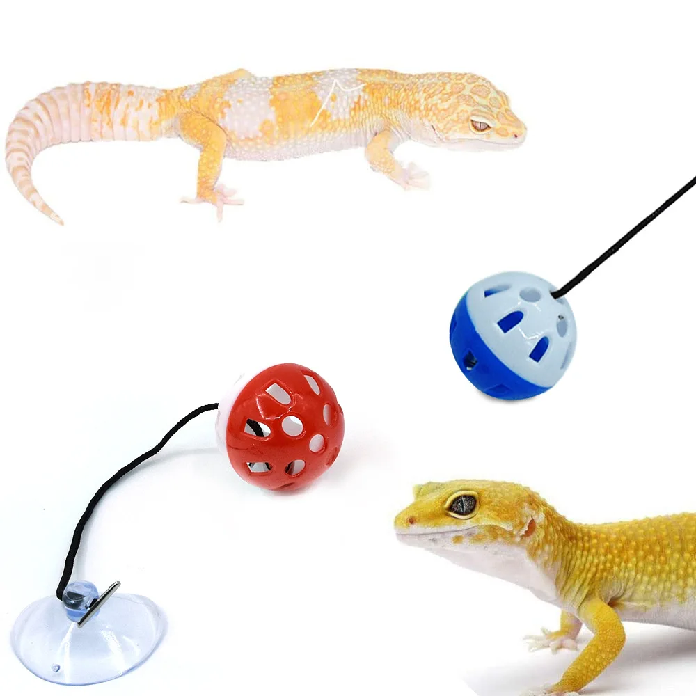 Pet Lizard Toy Reptile Toy Bell Ball with Sucker and Rope Lizard Small Animal Bearded Dragon Toy Supplies