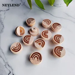 Children Engraved Rainbow Wooden Drawer Knob Boho Nursery Cabinet Pulls Rustic Doorknob Nature Wood Kids Pulls Furniture Handles