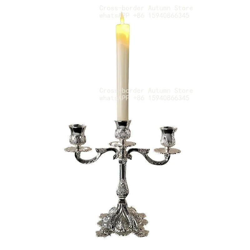 Light luxury silver candlestick decorative ornament living room high value romantic candlelight dinner shooting props