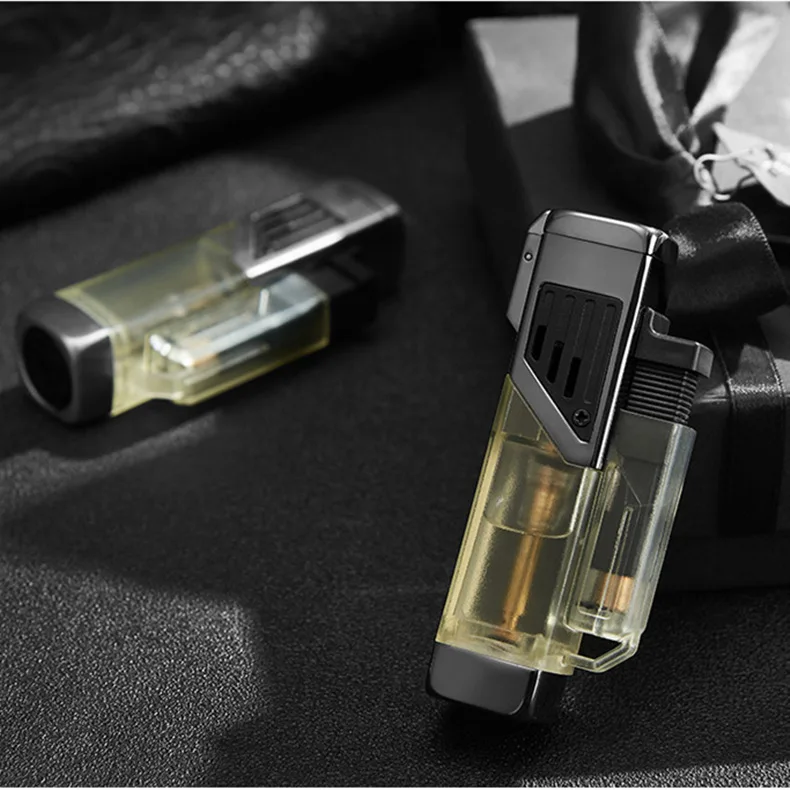 Windproof Four Nozzle Gas Jet Lighter Visual Direct Flame for Cigars Moxibustion Mosquito Repellent - New Model