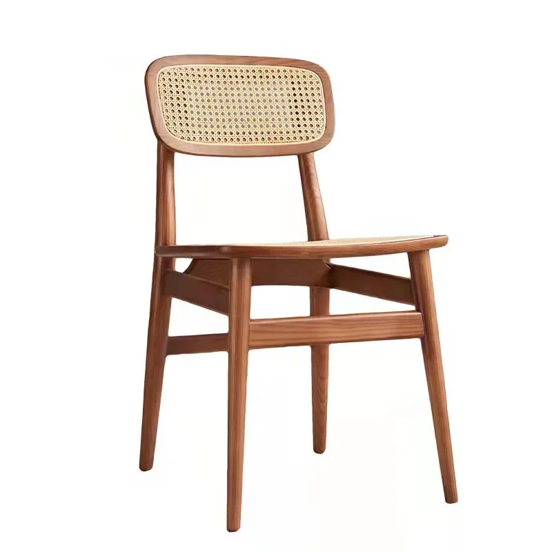 Nordic style solid wood woven rattan chair, 5 solid wood chairs in hot pot shop, restaurant, cafe, milk tea shop 5 sheets