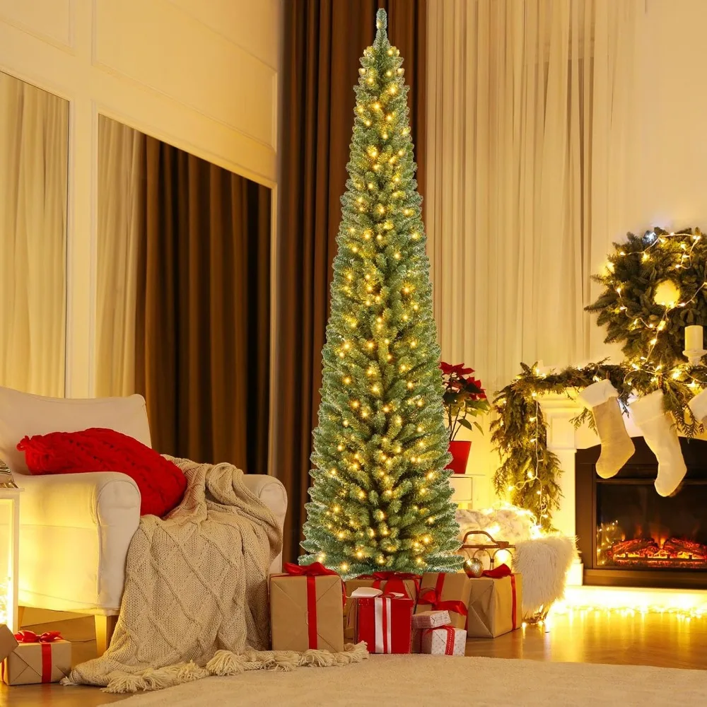 قلم رصاص رفيع مضاء مسبقًا بطول 8 أقدام مع 671 نصائح فرع سلك الذاكرة و250 مصباح LED أبيض دافئ لقضاء عطلة احتفالية #4