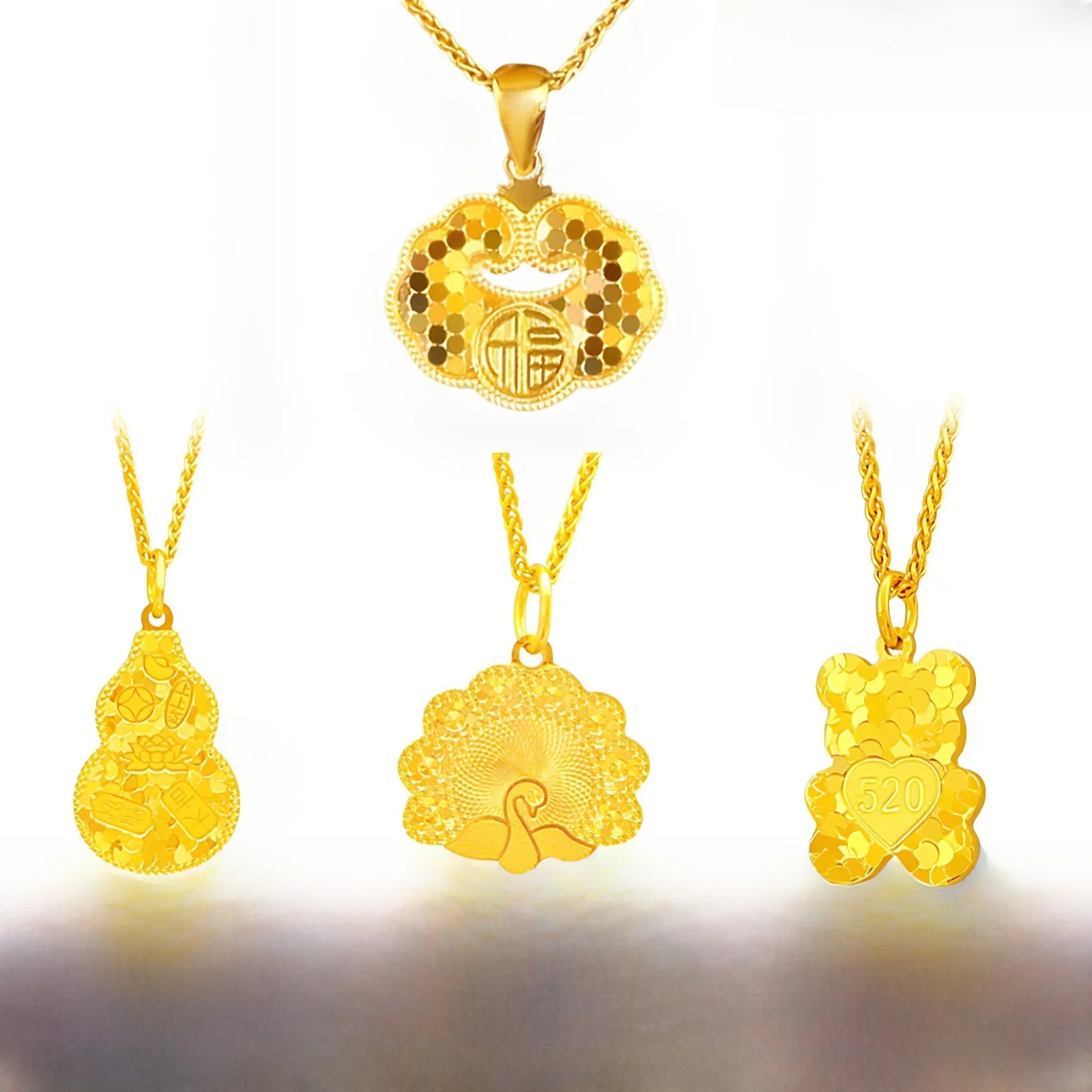 new-24k-gold-necklace-women's-imitation-gold-silver-plated-pendant-gourd-shape-safety-lock-pendant-necklace-for-girlfriend