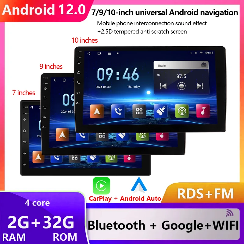 Apple Carplay Android12 Radio Multimedia 7/9/10 inch CarPlay Auto 2din Radio Stereo Ontvanger Speler GPS FM voor VW Toyota Nissan