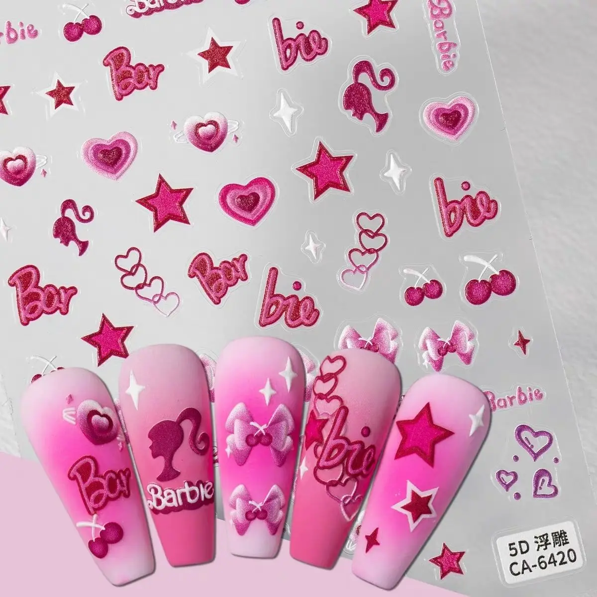 New Cartoon Barbie Doll Nail Sticker Cute Pink Girl Nail Art Decoration 3D Relievo Anime Disney Nail Stickers Beauty Gifts