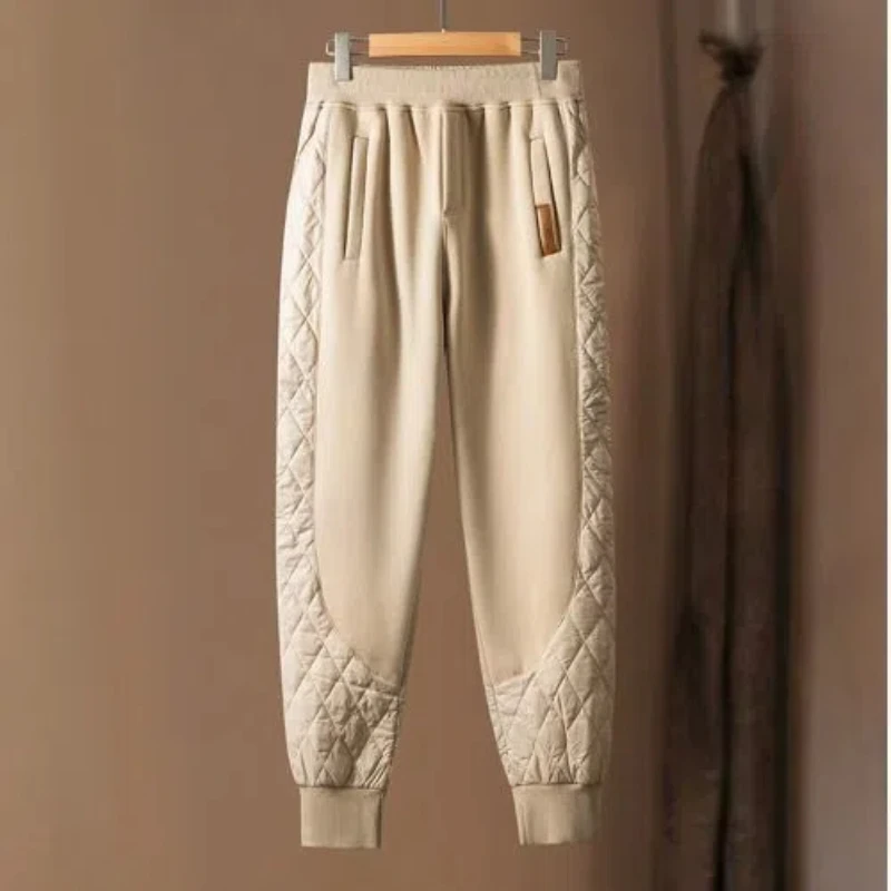 Winter Fashion Women Pants Patchwork Plus Fleece Harem Solid Color Elastic Waist All-match Cotton Korean Big Size Warm Trousers