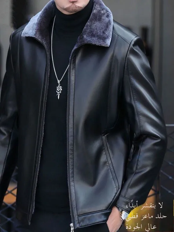 

Thiened eepskin Leather Jaet Men's Dad Sle Autumn Winter Coat Warm Fluffy Inteated Skin Clothes for Middle-Aged And...