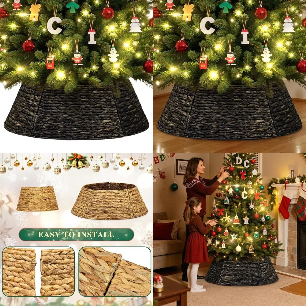 

36 Rustic Wicker Christmas Tree Skirt for Large Artificial Trees - Farmhouse Style Xmas Decor