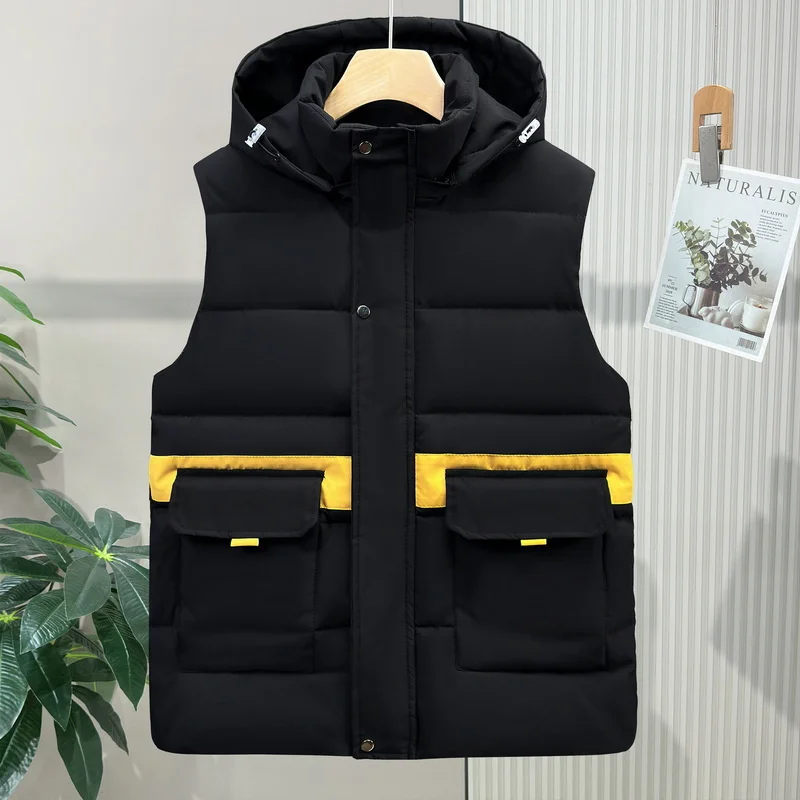 

2025 Spring Cotton Padded Vest Solid Warm Sleeveless Jacket Winter Thickening Vests Waistcoat Plus Size 6XL Outdoor Coat