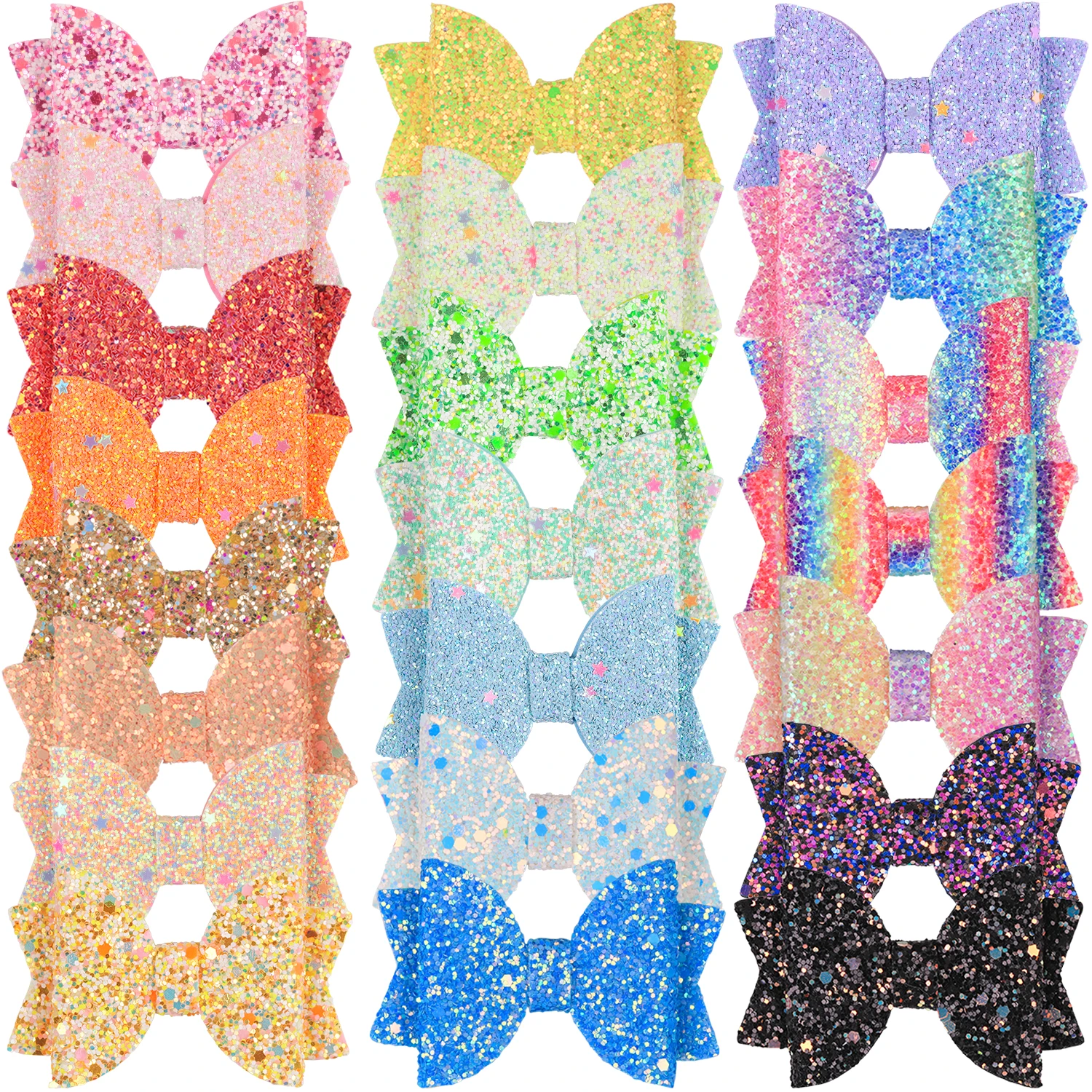 5pcs cute girls hair bows with clips kids 3inch Sparkly bows hair clips multicolour hair accessories set