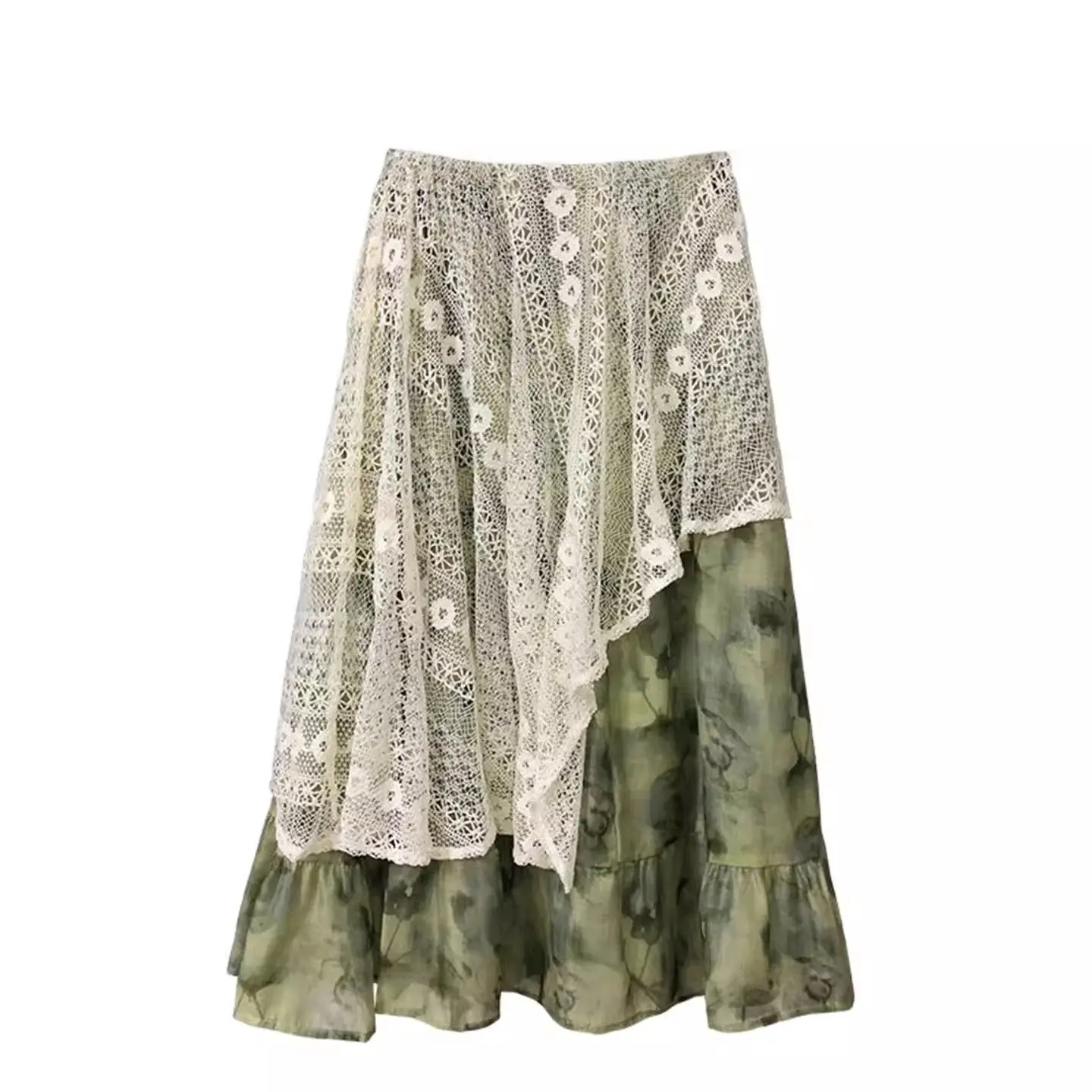 

Irregular design skirt Simia splicing green korean style faldas mujer moda 2025 Regular Fit summer goth clothes
