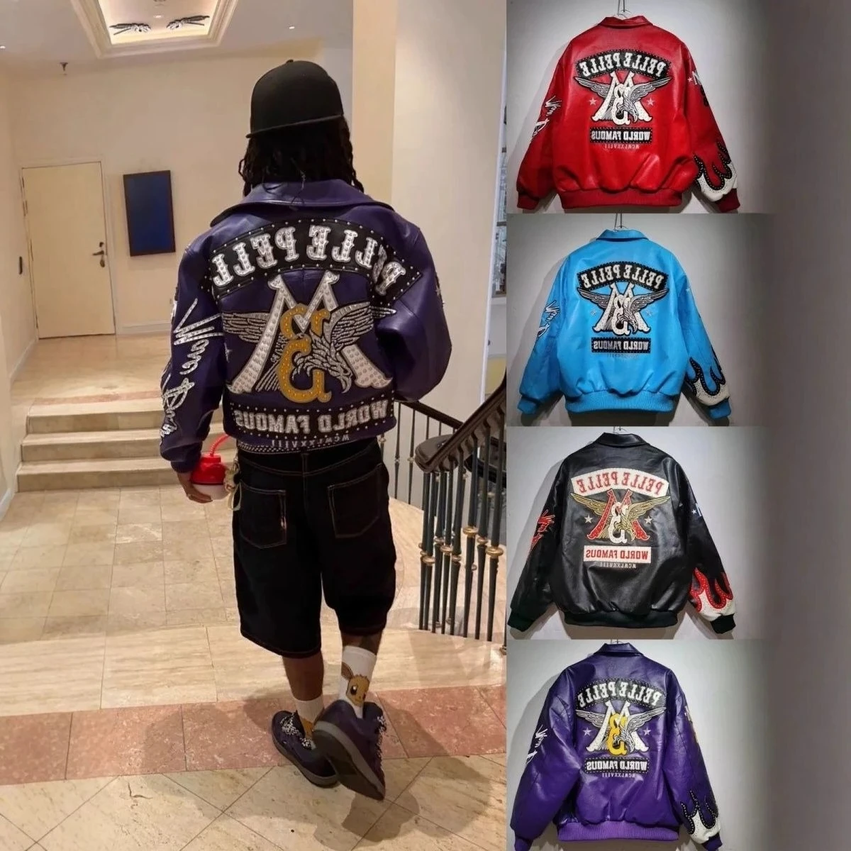 

American vintage cool design autumn and winter jacket hip-hop eagle embroidery leather jackets baseball streetwear men clothing