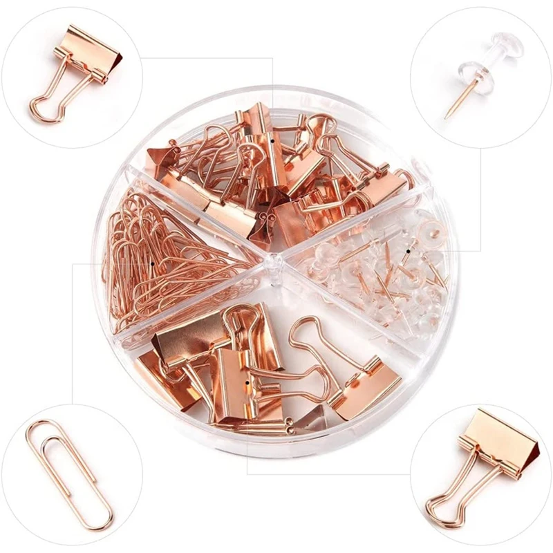 Box Pack Paper Clips Binder Clips Push Pins Set(72 Pcs Per Box),Practical Desk Organize Kits For Office School