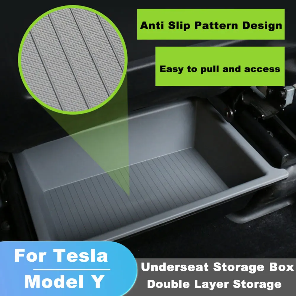 Under-seat double storage box Drawer Type For Tesla Model Y 2020-2023 Car Interior Accessories Organizer Storage Lower Box Case