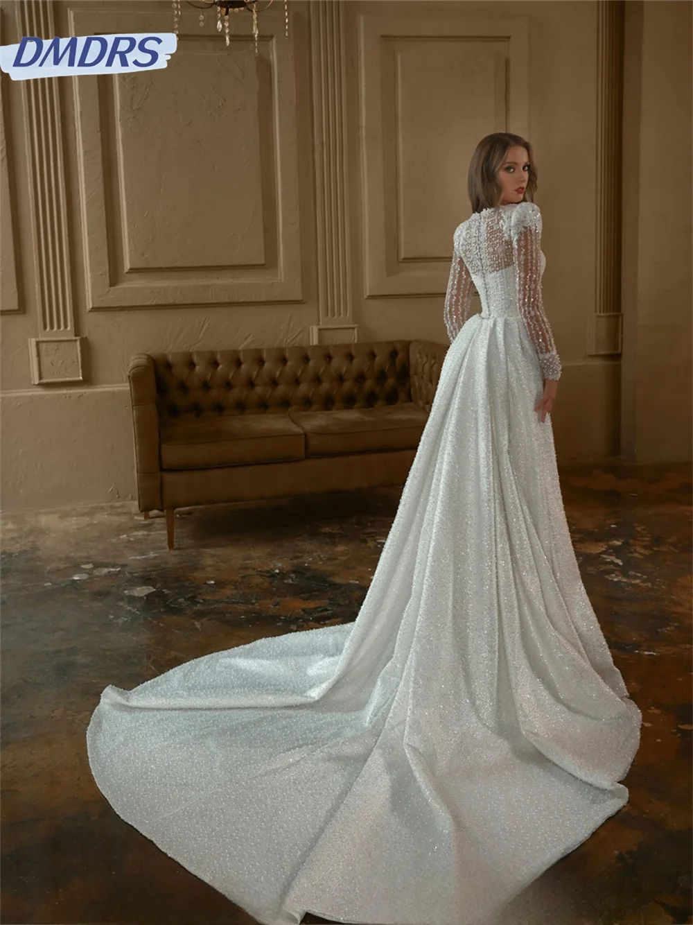 Charming Long-Sleeved Bridal Dresses 2024 Luxurious Appliquéd Wedding Dress Romantic Tulle Floor-length Dress Vestidos De Novia