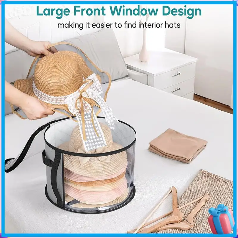 

Большая женская прозрачная сумка для хранения шляп со скидкой, вмещает до 7 крышек для шкафа, чехол для шляпы с широкими полями и ручками для переноски
