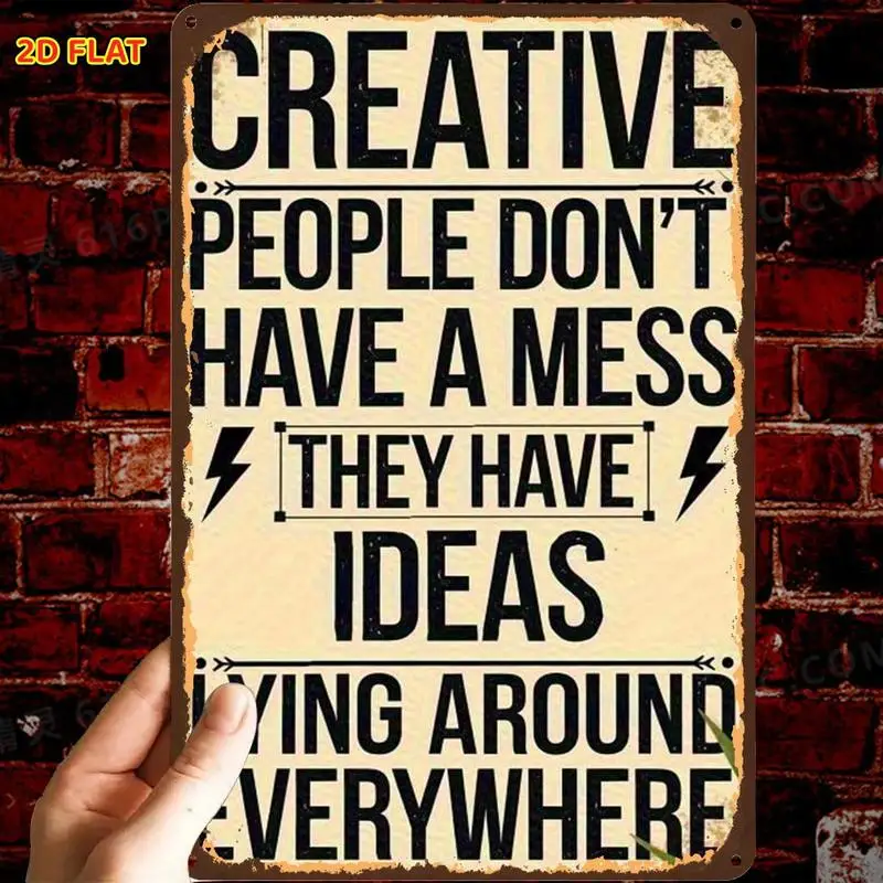 2D Flat, 1pc, Retro Creative Ideas Quote Art Print Metal Iron Sign, Pre-Drilled Holes, Suitable for Indoor, Garden, Outdoor, Hom