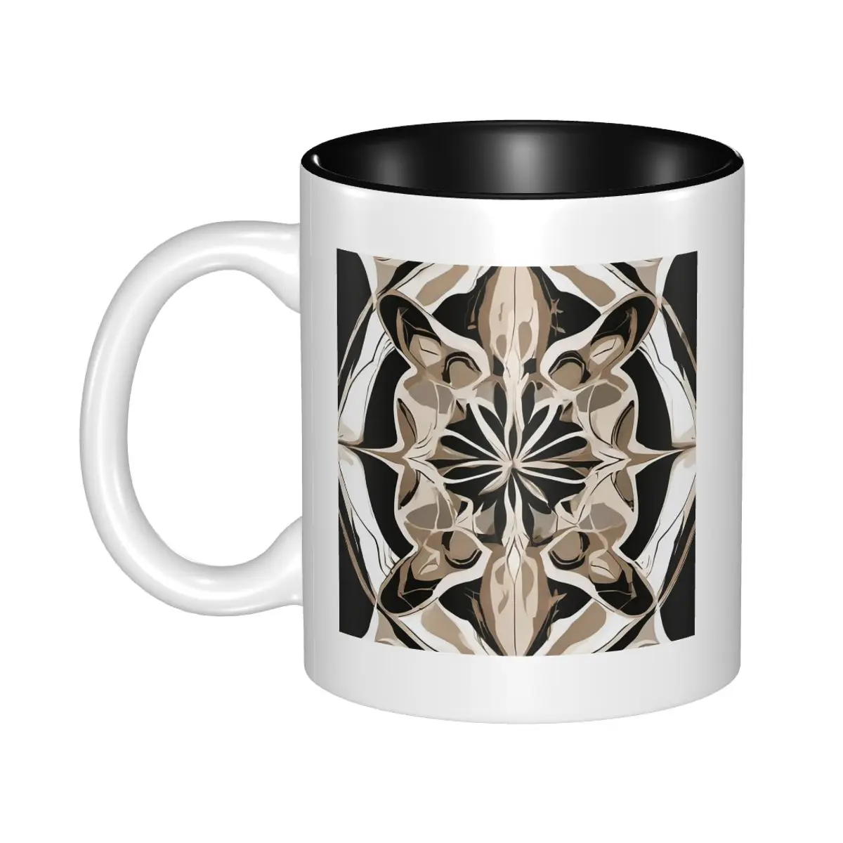 Ivory And Black Architectural Rosette Frame Mug Funny Ceramic Coffee Cups Tea Mugs Milk Cup Drinkware Gifts for Friends