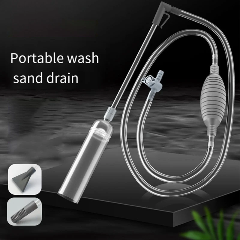 Fish Tank Water Changer Air Pump Handheld Aquarium Gravel Cleaner Vacuum Siphon Pump Gray With Filter Nozzle