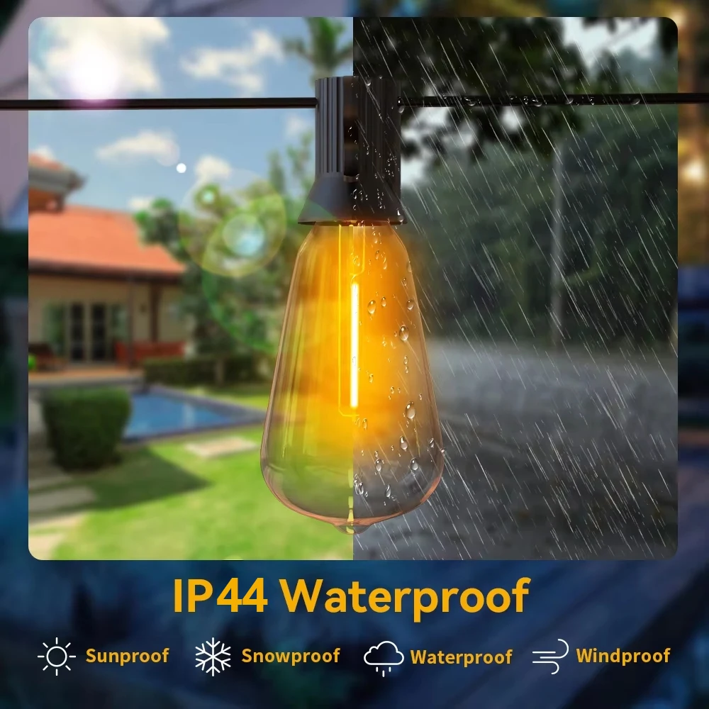 หลอดไฟประดับแบบสาย LED ST38 15ม. 30ม. มาลัยกันน้ำไฟลานบ้านสวนกันแตกตกแต่งงานปาร์ตี้หลังบ้านงานแต่งงาน