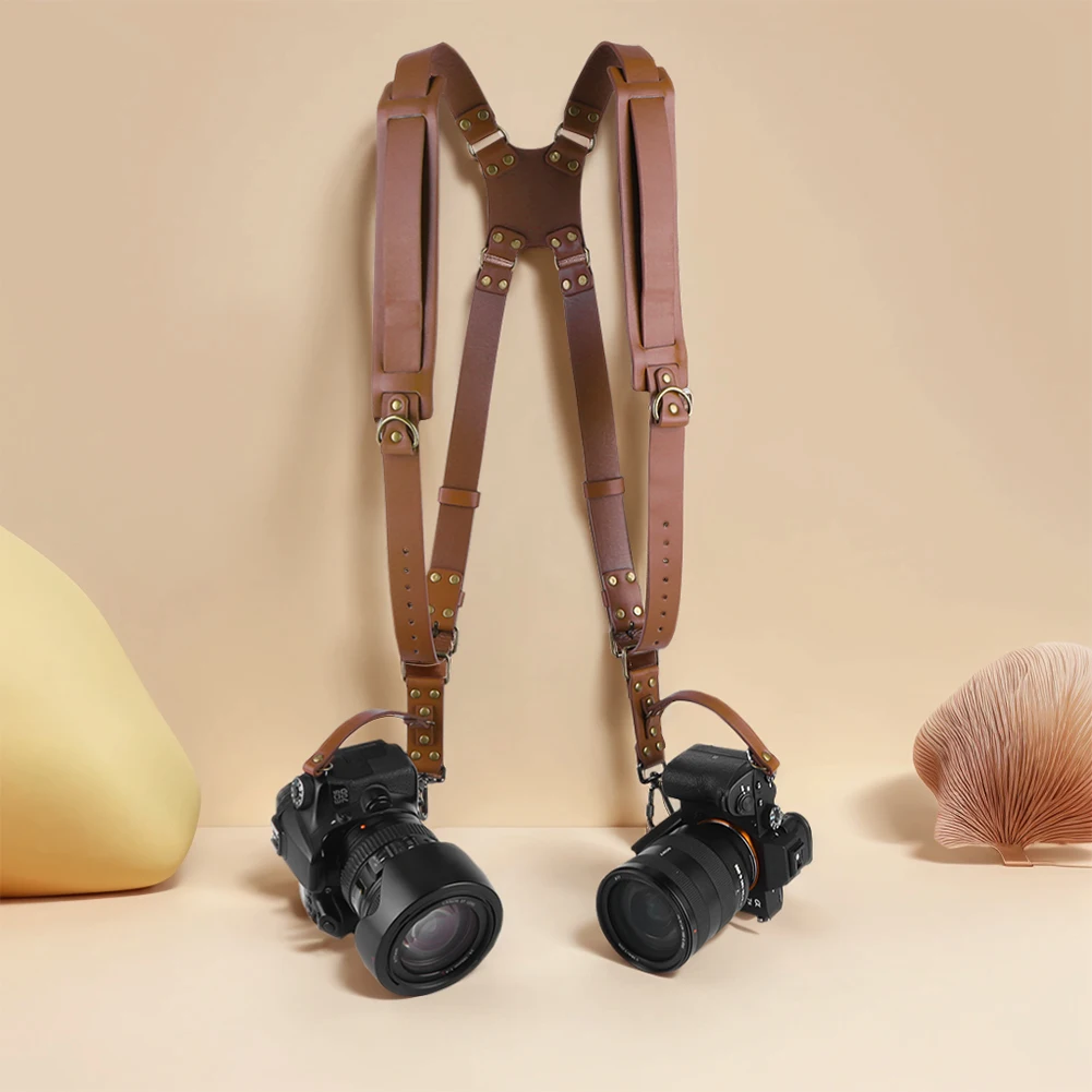 Dual Camera Strap Leather Camera Straps Adjustable Camera Carrying Strap Universal Camera Shoulder Strap for 2 Cameras