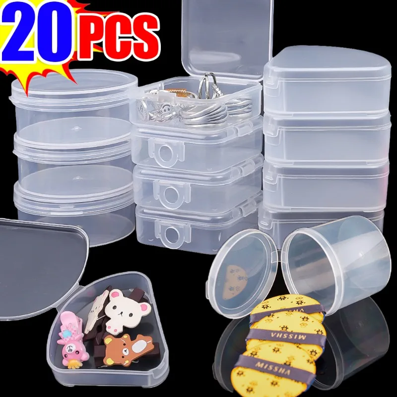 5/20Pcs Mini Plastic Storage Box Transparent Geometrical Flip Portable Container Jewelry Holder Earrings Packaging Display Case