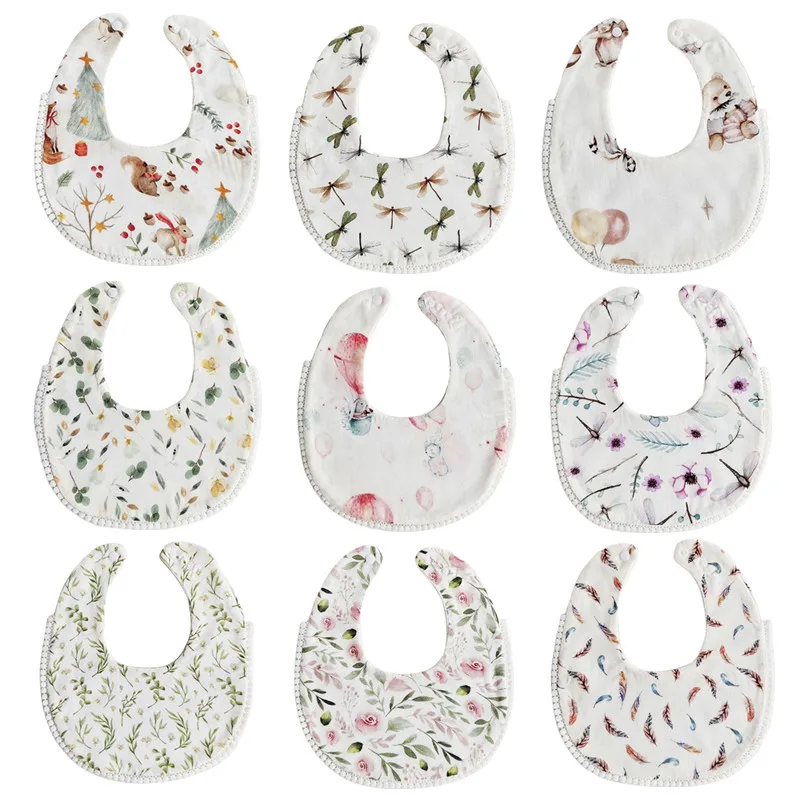 

New Floral Baby Bibs Cotton Gauze Lace Baby Feeding Bib Adjustable Absorbent Newborn Burp Cloth Saliva Towel Kids Bandana Scarf