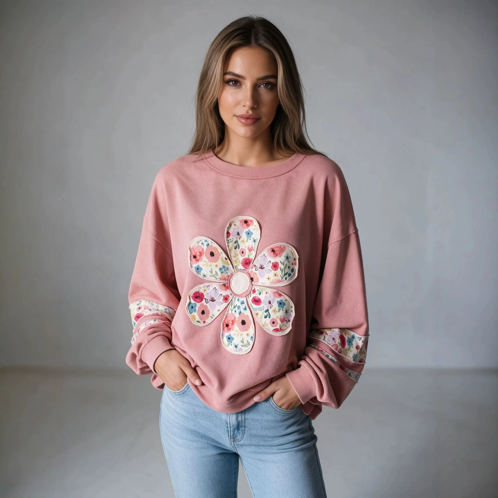 Casual Sweatshirt, Spring And Autumn Round-neck Top, Women's Stylish Long-sleeved Shirt For Fall And Winter, Street Style Robe