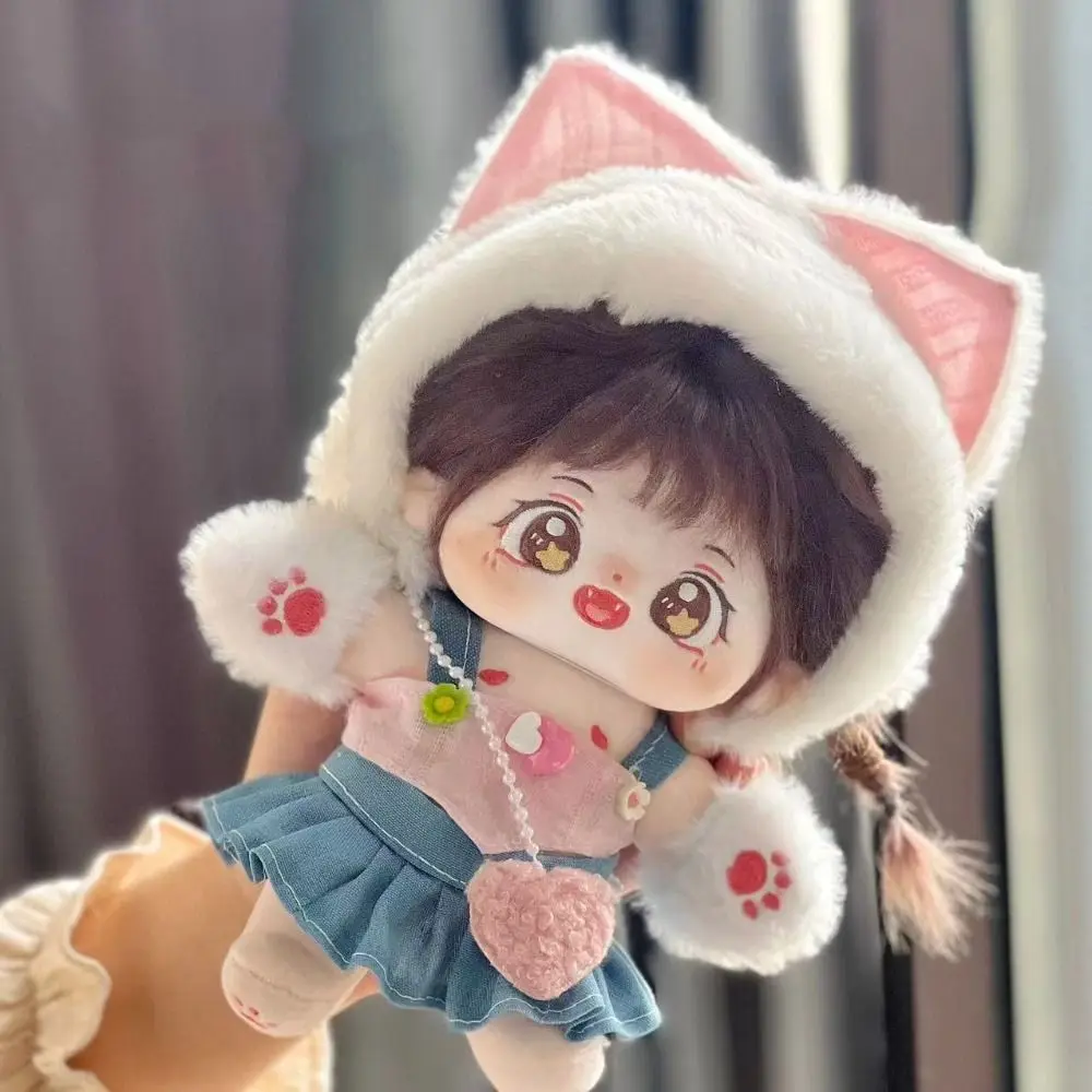 Set di orecchie di gatto carino Abito da bambola in cotone da 20 cm Abbigliamento fai da te Vestire vestiti per bambole idol Gonna da principessa Accessori per vestiti rosa