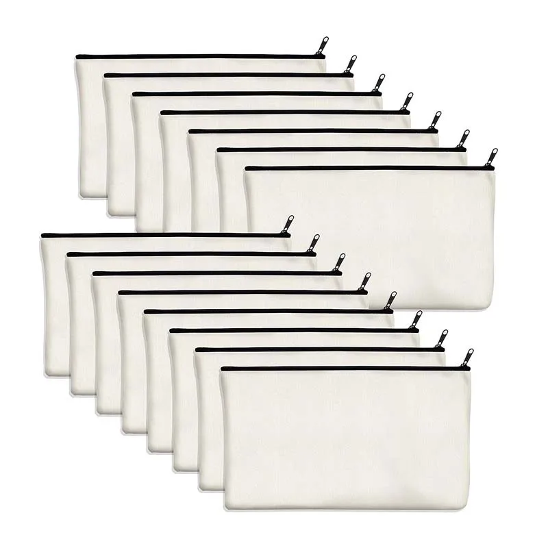 Imagem -02 - Lápis de Lona com Zíper Bolsas de Maquiagem Estojo em Branco Bolsa Cosmético para Viagens Faça Você Mesmo Craft School 10 Pcs