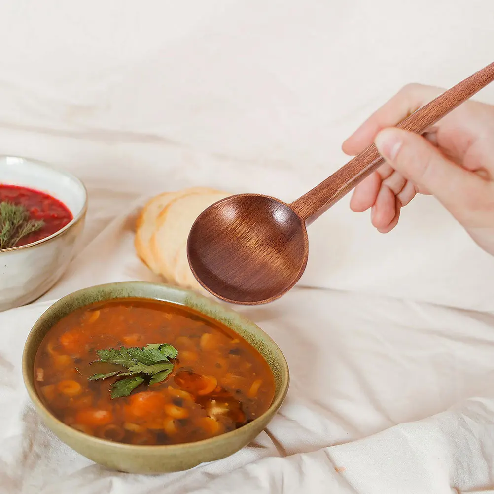 Cuchara de concha de tortuga de mango largo, cucharas de sopa asiáticas de espagueti, bola de masa de aperitivo Phoebe de madera china grande