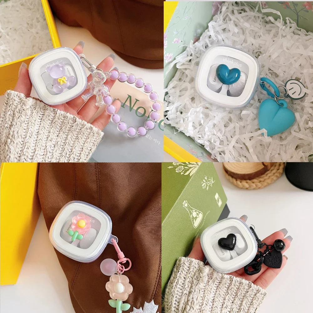 غطاء سماعات أذن سيليكون كرتوني ، حقيبة ، نمط زهرة ، سلسلة مفاتيح ، لطيف ، شفاف ، XT62 ، موضة ، XT62