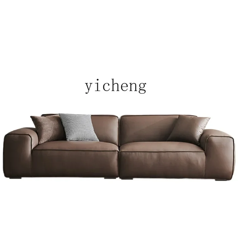 

ZZTQH sofa minimalist leather small apartment straight row first layer cowhide living room light luxury simple tofu block