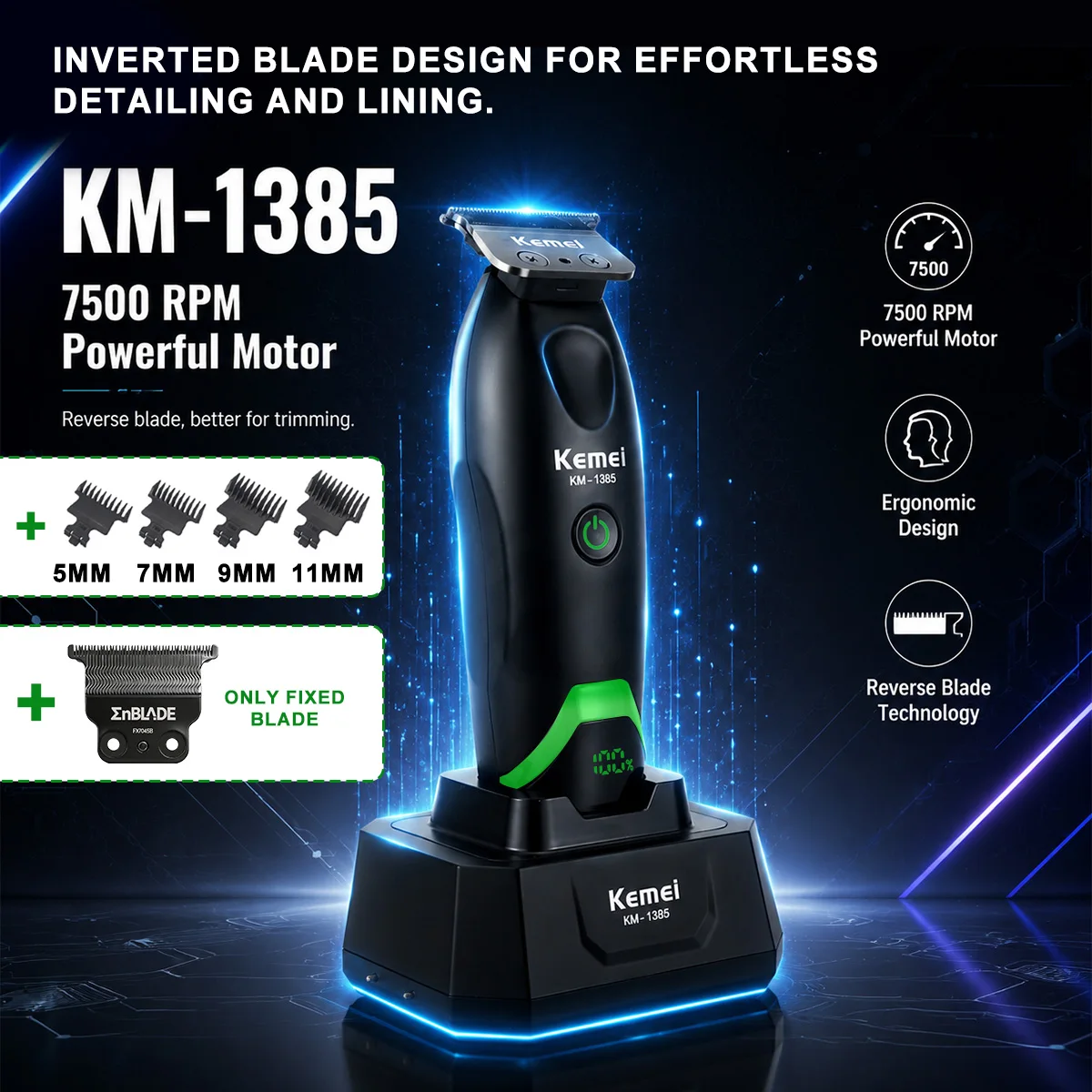 メンズヘアトリマー-7500rpm-5w-ドック付き-ledディスプレイ搭載-理髪店用-プロ仕様バリカン