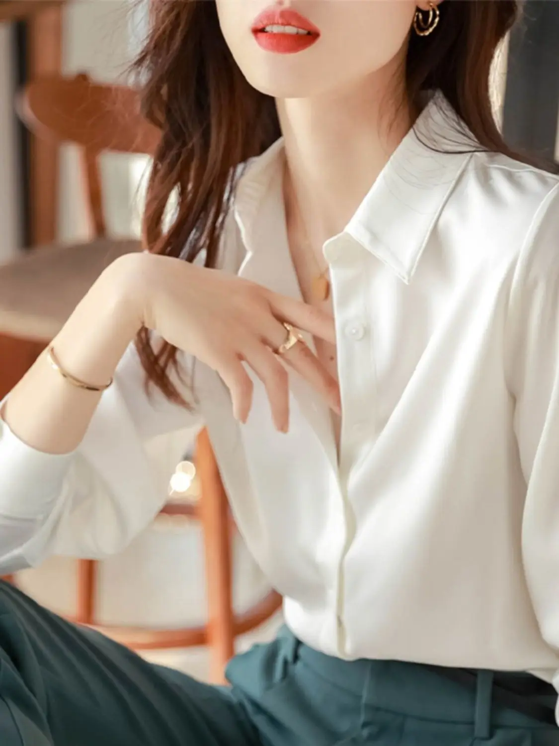 Ele White Silk irt Damen Frühling Sommer Simple Dry Busin Commute Profional irt Korean Sle Loose Fit Button D...