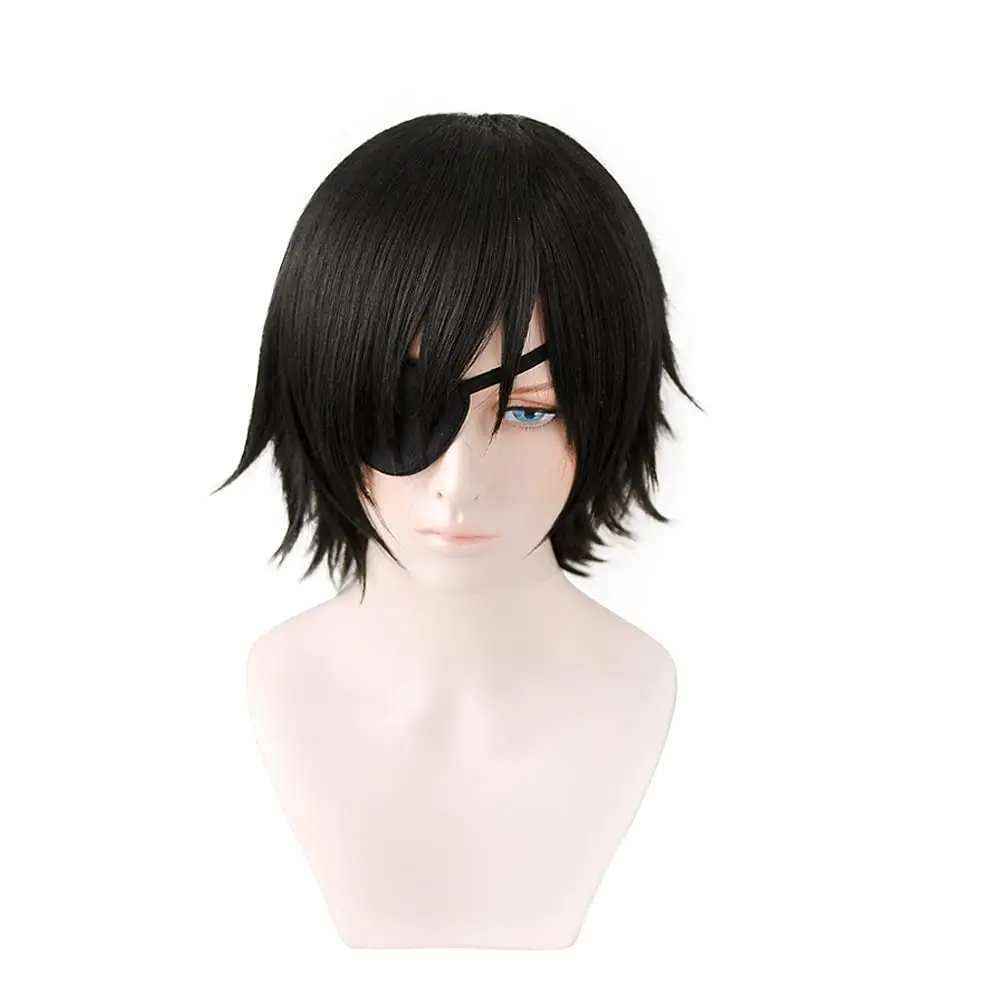 

Halloween Anime Costume Short Black Straight Wig Himeno Cosplay Synthetic Hair Heat Resistant for Cosplay Halloween