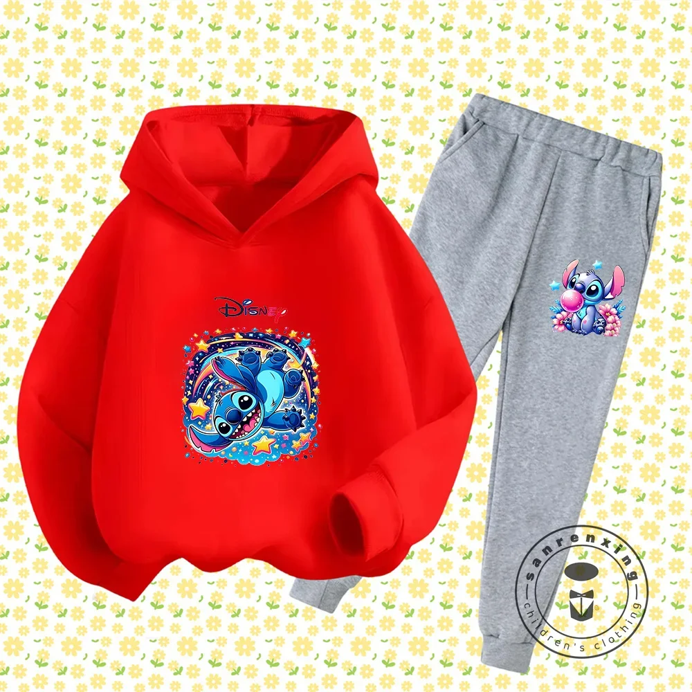 غرزة جديد 2026 الكرتون الأطفال مقنعين البلوز + السراويل قطعتين مجموعة صبي فتاة الخريف الشتاء اليومية في الهواء الطلق الدافئة لينة رياضية