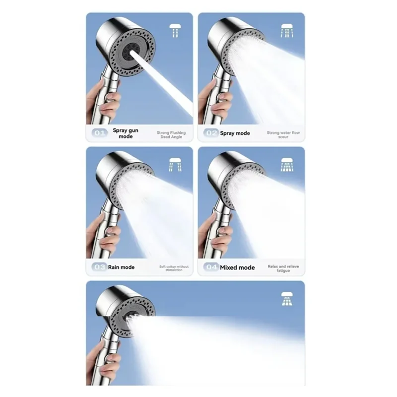 【Berserk】Powerboost 5-Mode Handheld Shower Head With Water Saving Filter For Strong Pressure, One-Button Stop, Bathroom Accessor