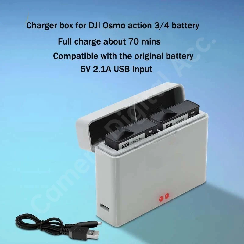 For Dji Osmo Action 4 1800mAh Rechargeable Li-ion Battery , Dual Slot Battery Charger Storage Box For Action 4 Camera Accessory