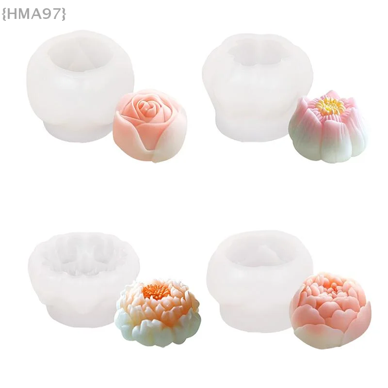 3D Lotus Rose Hibiscus Flower Silicone Molds DIY Flower Candle Soap Gypsum Crafts Resin Making Mold Chocolate Cake Baking Tools