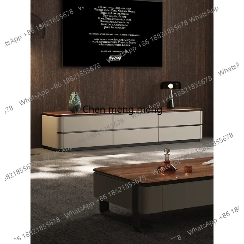 

Italian minimalist TV cabinet, locker integrated living room light luxury walnut solid wood TV cabinet