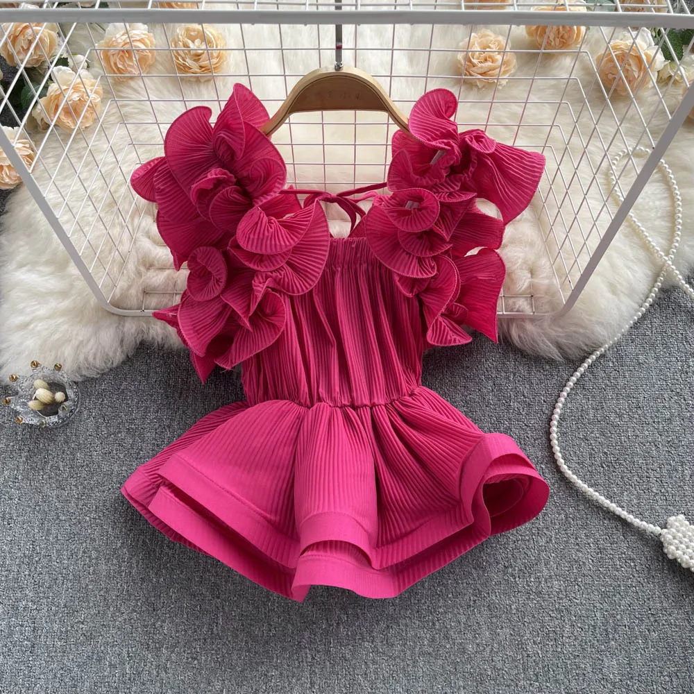 

Women's Clothing Summer 2023 Ruffle Halter Tank Top Women's Sexy Outer Wearing Sweet Tunic Skirt Solid Color Blouse Top Women