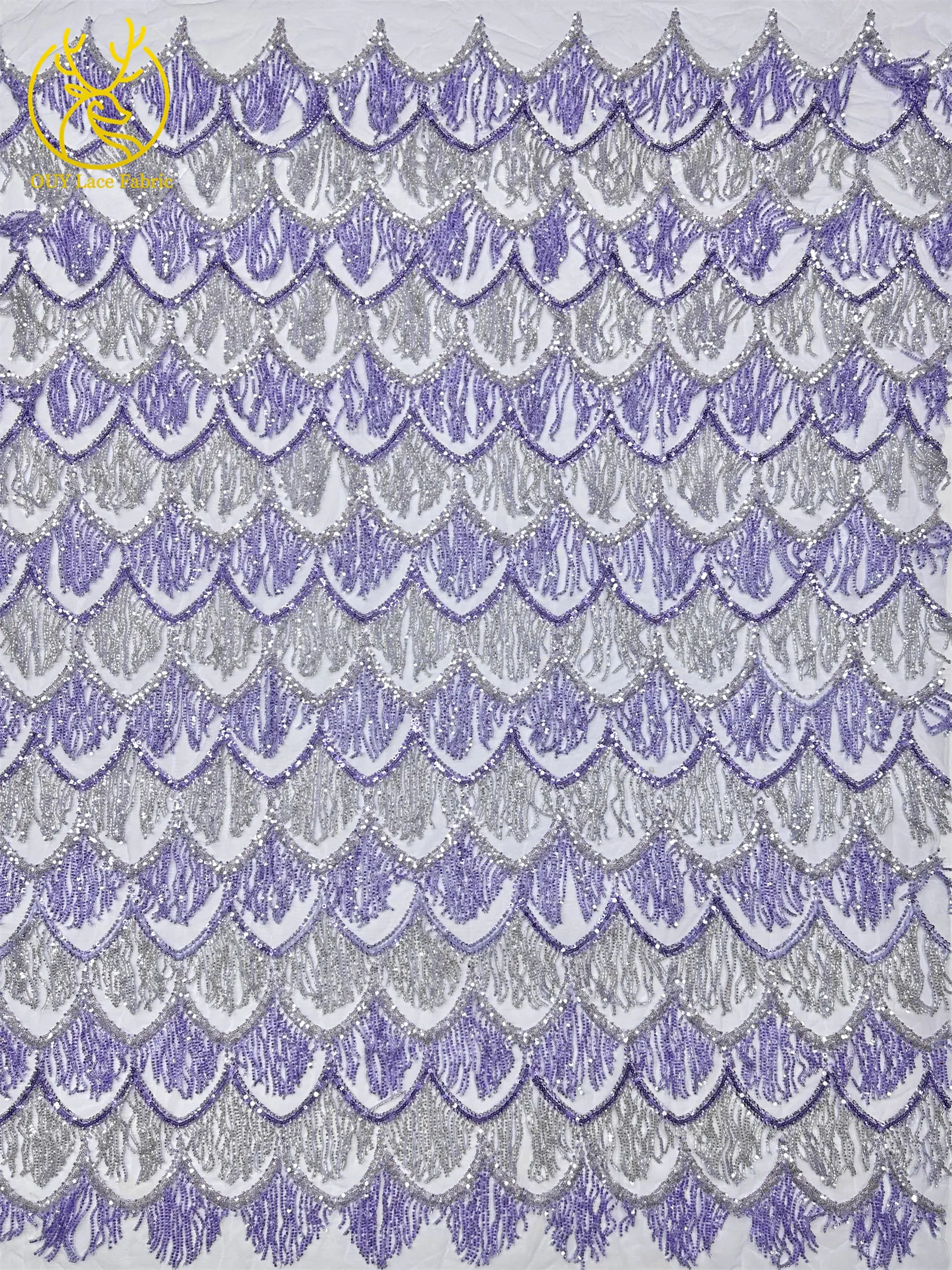 Hochwertiger nigerianischer 3D-Hängeperlen-Spitzenstoff, 5 Yards, hochwertiger französischer afrikanischer Pailletten-Spitzenstoff für Mädchen-Abendpartys – Detail 7