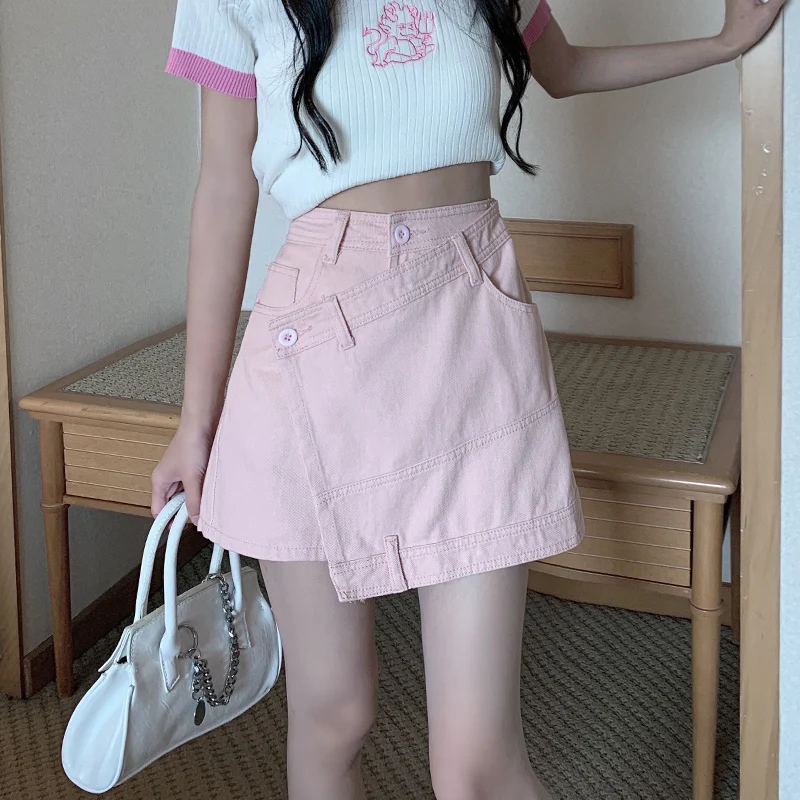 

High Waist A-Line Skirt Women's Denim ort Skirts Trendy Street Sle Slimming Sexy Girls Summer Commute Pure Color